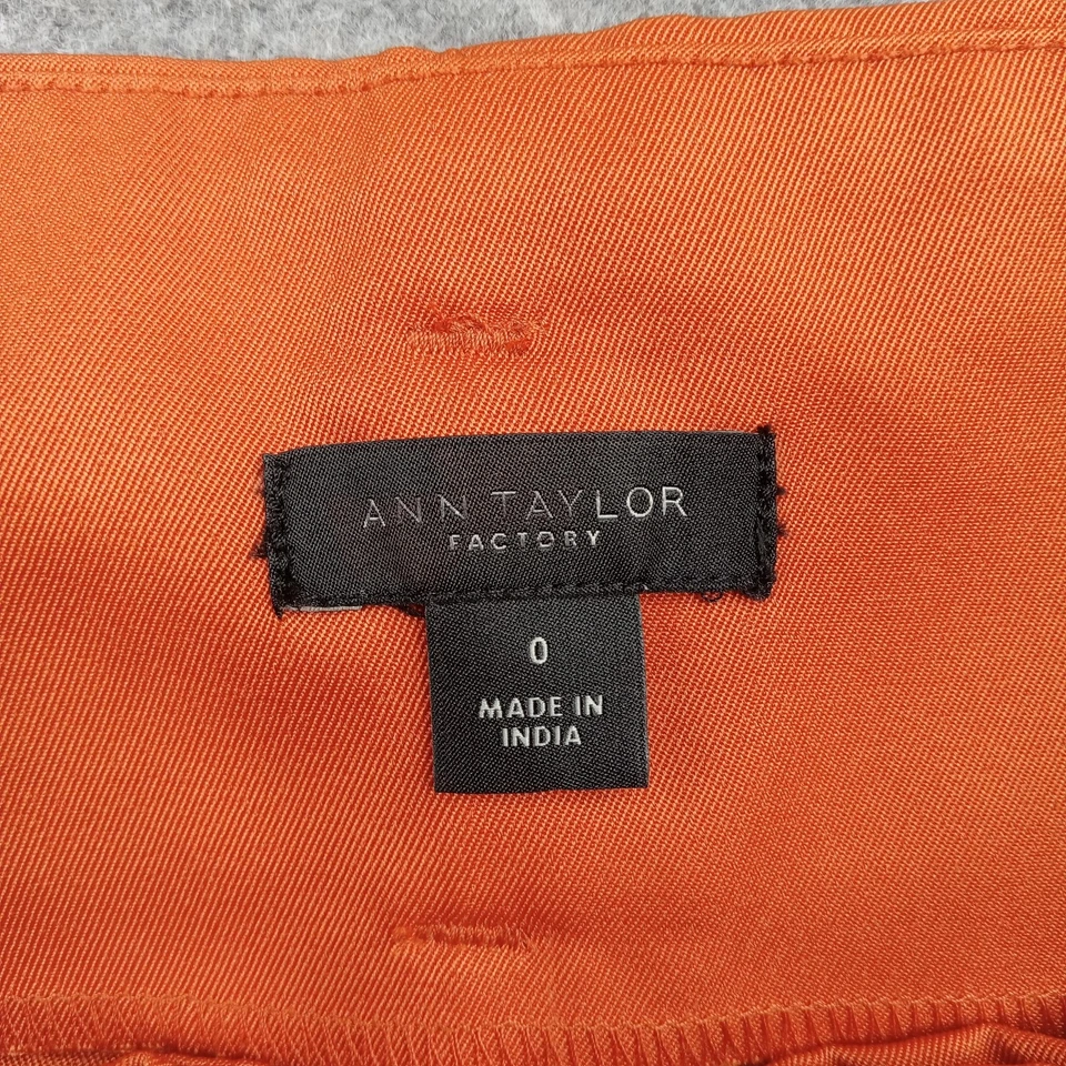 Pantalones Cortos Ann Taylor Para Mujer 0 Naranja de Fábrica Tiro Alto Cinturón Plisado Elegante Foto 2 de 4