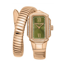 Roberto Cavalli Green Dial Rose Gold Rectangl...