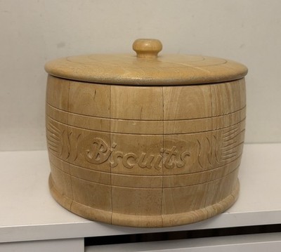 Bauernhaus Landhausstil Holz geschnitzt Keksfass mit Deckel Cottagecore 