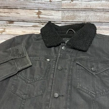 Harley Davidson Mens Black Denim Sherpa Lined Trucker Jacket Size Large