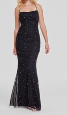 B Darlin Women's Juniors' Black Faux Pearl Embellished Gown Dress Size 15/16