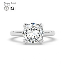 Cushion Solitaire Labgrown Diamond Engagement Ring 18k White Gold 3 Ct