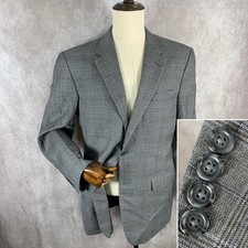 Jos A Bank Blazer Jacket Men 42L Gray Windowpane Wool Sport Coat Suit