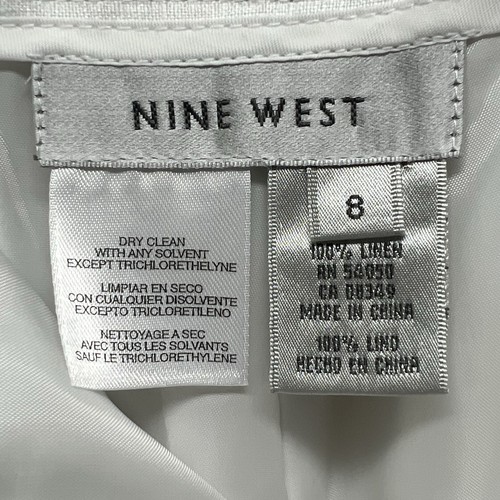 Nine West Linen Pants Womens 8 White Cropped Braided Belt Wide Leg Lined Resort - Picture 3 of 5