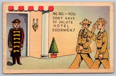 Vintage Humorous Postcard - Don't Salute Hotel Doorman Cartoon Linen