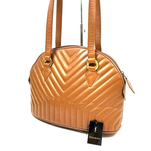 Yves Saint Laurent Y Stitch Quilted Leather Shoulder Bag Camel Japan 14.6in