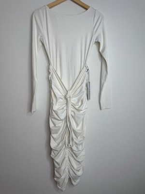 Girlfriend Collective White Ruched Andi Long Sleeve Midi Dress NWT