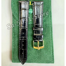 ROLEX Black Leather Watch Strap 19-16mm Gold Crown Buckle Vintage NOS