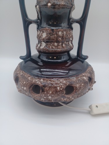 Vintage Mid Century Brown Fat Lava Glaze Table Lamp PAT Tested Working G11 Y435 - Picture 7 of 18