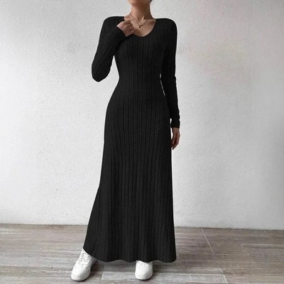 The Drop Women's Black Ribbed Long-Sleeve Maxi Dress new with tags size S