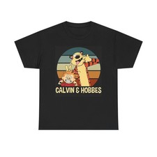 Calvin And Hobbes Graphic T Shirt Retro Cartoon Unisex Heavy Cotton Tee