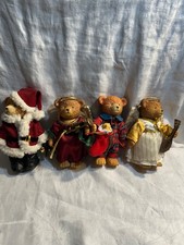4 Russ Berrie collectable christmas bears Santa,2 angels, and plaid pajamas