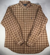 Polo Ralph Lauren Classic Fit Men's Brown Tan Plaid Button-Down Shirt 17 1/2 XL