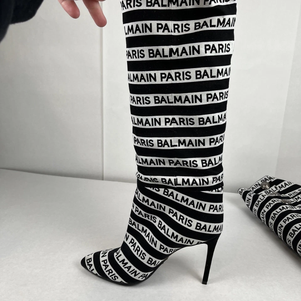 Balmain Jane 条纹 logo 高筒靴,尺寸 40.5 — 第 3/4 张图片