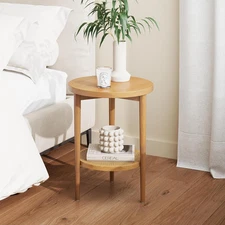 Nathan James Sonia Boho Round Accent End Table, Natural Sofa Light Brown Wood 