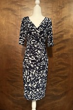 Lauren Ralph Lauren Elbow Sleeve Ruched Sheath Dress Womens 12 Blue Printed Knit