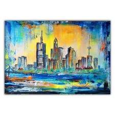 Unikat Acrylgemälde Frankfurt Skyline abstrakt handgemalt 100x80 BURGSTALLER