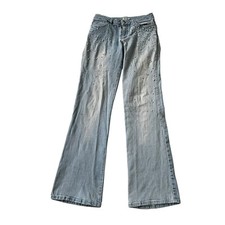 Cache Blue Embellished Bedazzled Rhinestones Beaded Flare Jeans Women 4  65-4