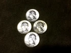 FOUR -  1962D,  SILVER WASHINGTON QUARTERS , WHITE & BRIGHT,  LOOKS UNCIRCULATED