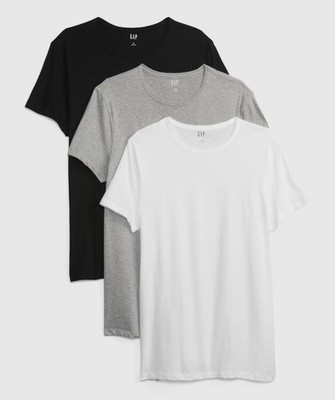 Gap Shirt Mens Large Black Gray White Cotton Crew 3 Pack Undershirt Classic NEW