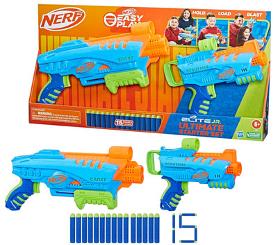 Nerf Elite Junior Ultimate Starter Set, 2 Easy-Play Blaster, 15 Nerf Elite Darts
