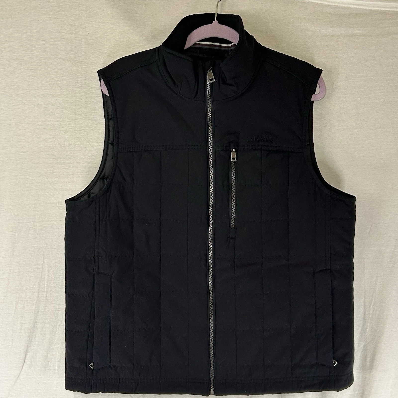 Orvis Mens Large Black Quilted Vest Full Zip
