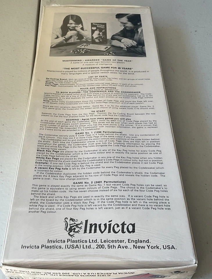 Vintage Original Master Mind Strategy Game 1972 Invicta Games NEW Sealed NOS - Image 4 of 4
