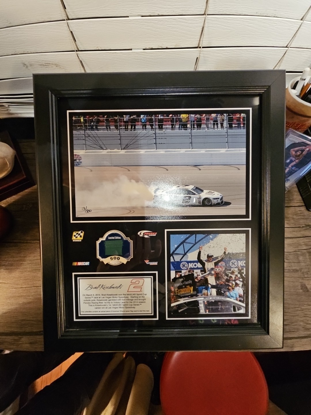 Brad keselowski commemorative race win plaque nascar #13/500 las vegas 15x17"