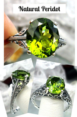 NATURAL Peridot Ring, Sterling Silver Swan Filigree (CustomMade) D190