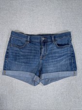 Old Navy Boyfriend Jean Shorts Women  s 6 Cuffed Blue Denim Stretch Mid Rise