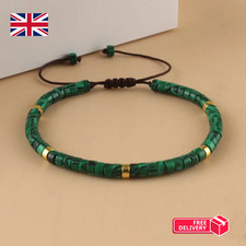 Natural Malachite Bead Bracelet Bohemian Handmade Adjustable Women Gift