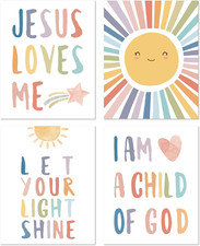 Boho Sun Bible Verse Poster Prints for Nursery Baby Kids Bedroom, Christian Wall