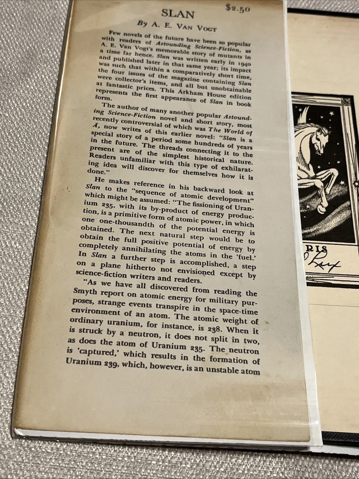 A.E. Van Vogt *RARE* Slan Book - 1953 - Arkham House - 1st ED - 4000 Copies - Image 3 of 4