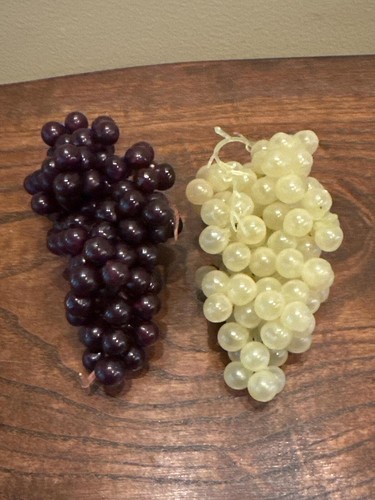 Vintage 2 Bunches of Fake Plastic Grapes, Purple & White