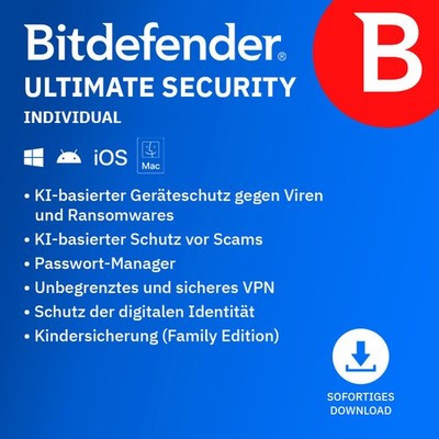 Bitdefender Ultimate Security Individual | Win Mac iOS Android | ESDKey p. eMail