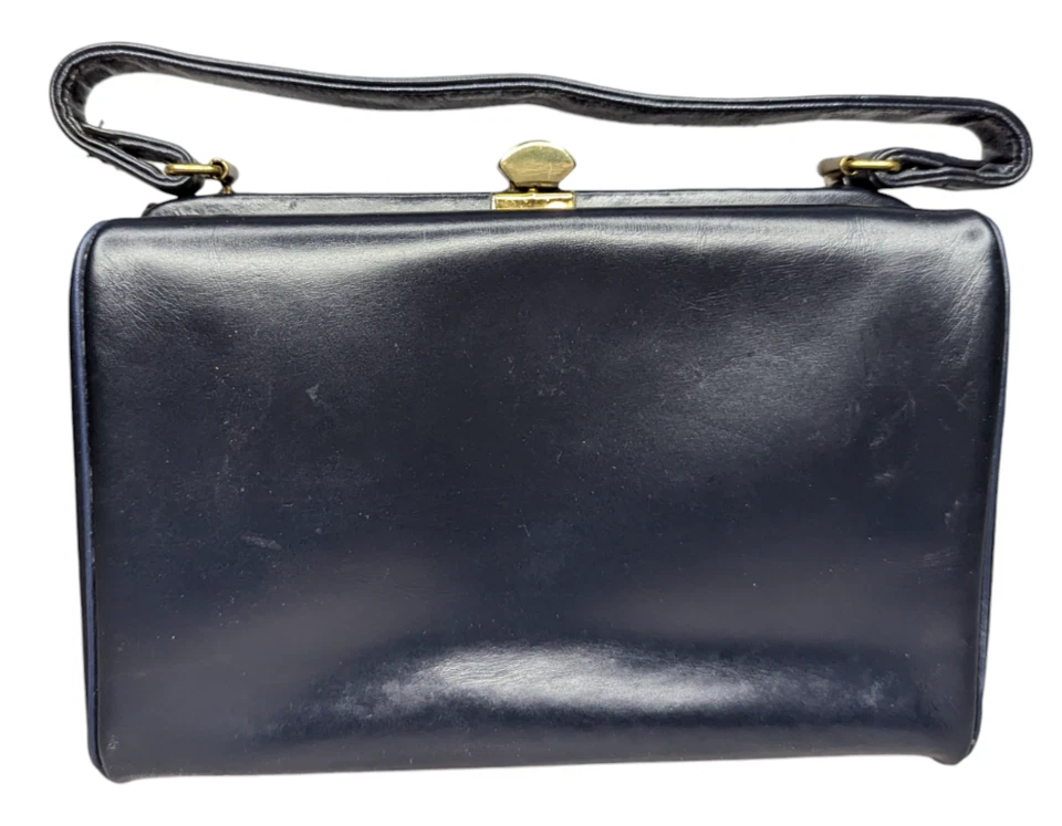 Bolsos de mano Elite vintage MCM de cuero azul marino con cierre de metal Foto 4 de 4