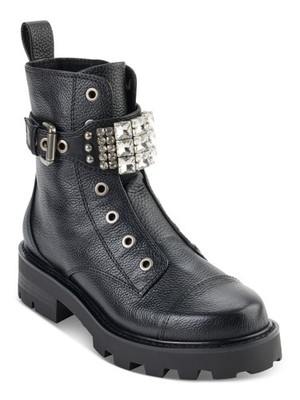 KARL LAGERFELD PARIS Womens Black Eyelet Maeva Block Heel Leather Booties 5 M