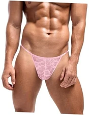  Mens Lace Thong Sexy Low Rise T-back G-string Comfortable Men's Small Pink
