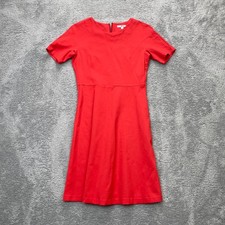 Uniqlo Dress Womens Small Red Fit And Flare Ponte Stretch Round Neck Back Zip