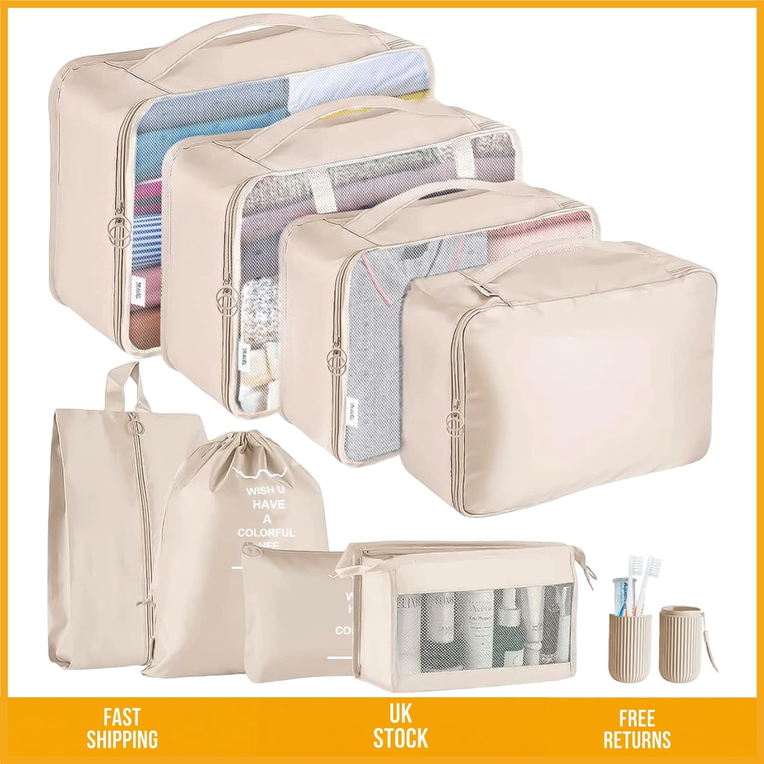 Waterproof Travel Luggage Organiser Mesh Suitcase Packing Cubes 9 Pcs