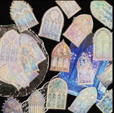 10pcs P.E.T. Stained Glass Church Window Stickers- Scrapbook, Journal, DIY Craft