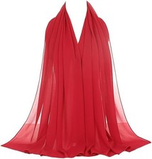 Women Lightweight Breathable Solid Color Black Soft Chiffon Long Fashion Red