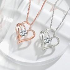 Zircon Double Love Necklace With Rhinestones Ins Personalized Heart-shaped Neckl