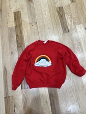 Vintage 80s Bassett Walker Rainbow Cloud Red Sweatshirt Long Sleeve USA