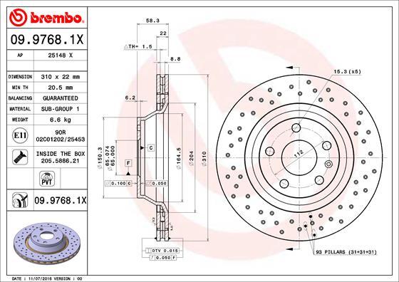 2x 09.9768.1X BREMBO BRAKE DISC PAIR REAR AXLE FOR AUDI