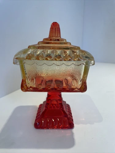 Vintage Jeanette Glass Amberina Wedding Candy Trinket Dish great condition