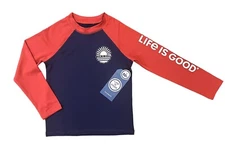 BOYS/GIRLS Life is Good Logo long sleeve rash/sun guard UPF50 RED/BLUE Sz: 6 NWT