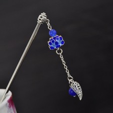New elegant Vintage Bule cloisonne Gemstone Silver Hairpin Hair Accessory gift