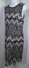 J CREW Women's Beige & Black Geometric Print Sleeveless Shift Dress Sz 10
