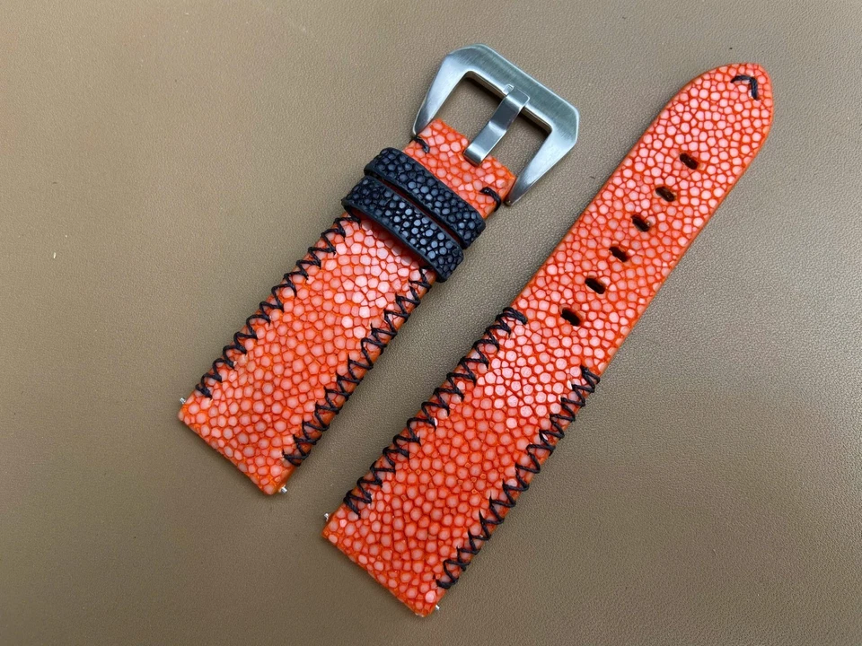 Orange Stingray Leather Watch Strap Band, Size 18mm 20mm 21mm 22mm 24mm 26mm - Image 2 of 4